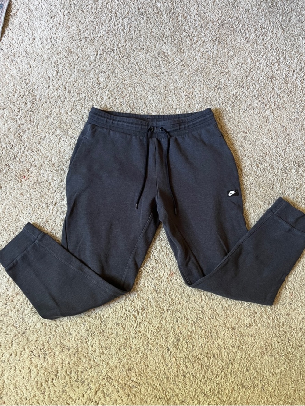 Nike Dark Gray Fleece Joggers with Rubber Swoosh Patch